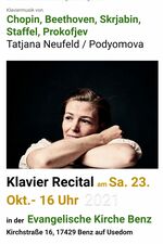 Tatjana Podyomova - Piano Recital - 23.10.21 -  Attention! New location: Herrenhaus Libnow - 4 p.m.