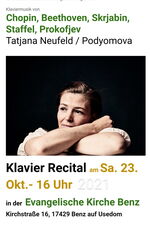 Tatjana Podyomova - Piano Recital - 23.10.21 -  Attention! New location: Herrenhaus Libnow - 4 p.m.